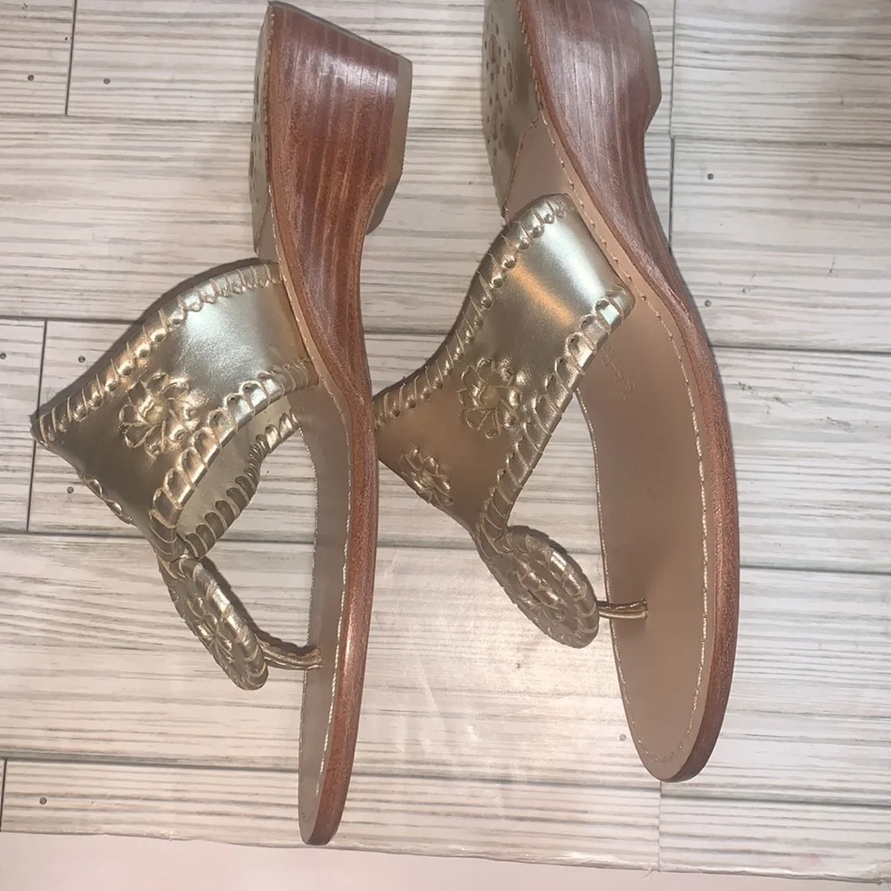 Jack Rogers Gold Leather Thong Sandals for Women